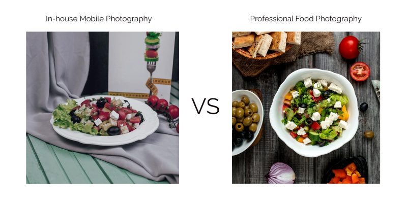 Image comparison of inexperience food photography and professional food photography.